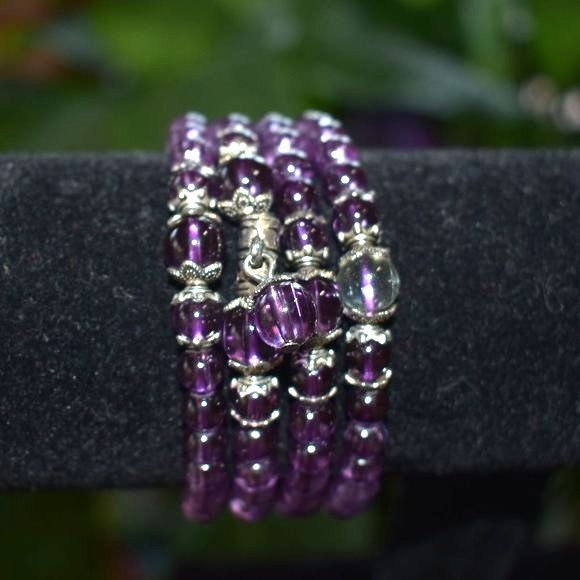 Prana Wrap Beaded Bracelet Purple - Picture 3 of 5